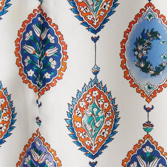 CHLOÉ Tiered Ceramic Print Babydoll Silk Mini Dress Paisley White Blue Sz 42 10 - Picture 5 of 11